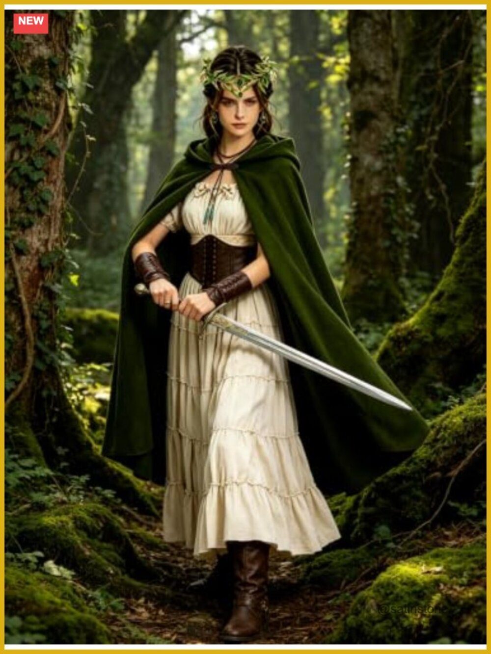 Medieval Renaissance Costume Set Women Elf Cosplay LARP Dress - Picture 6 of 6